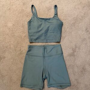 Old Navy Ribbed High-Rise Bike Short and Scoop Tank Set - Sage Green